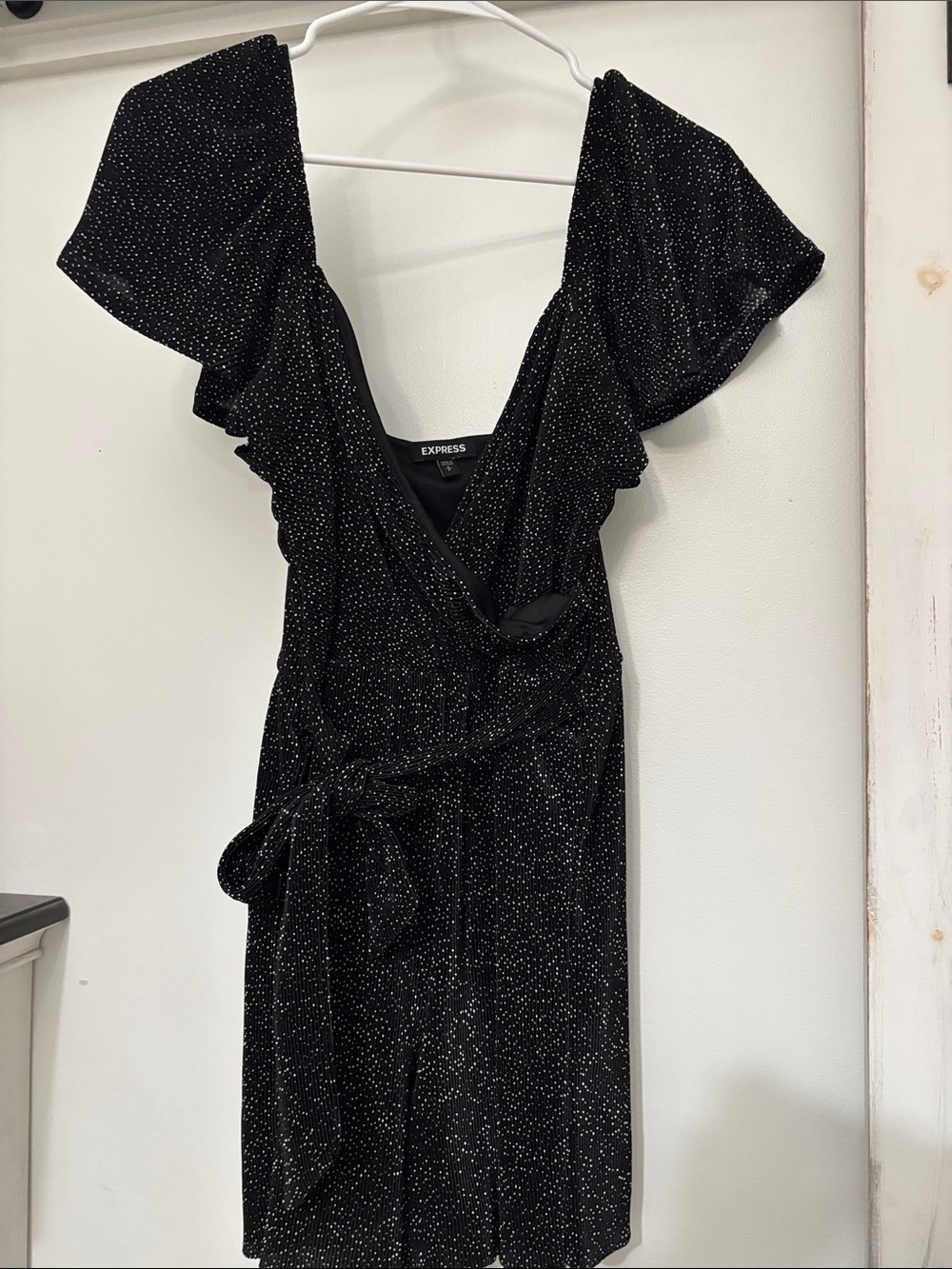 Express Black Glitter Wrap Mini jumpsuit